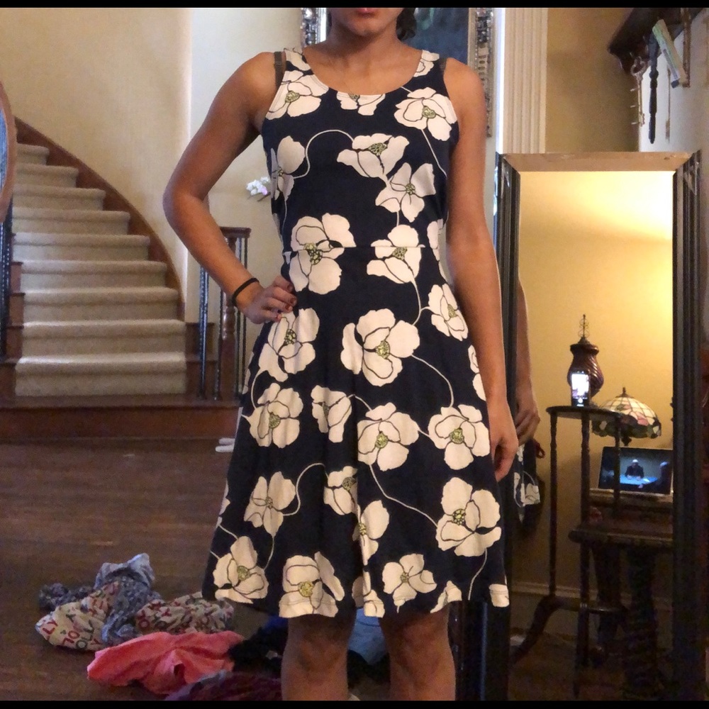 Navy Blue Casual Floral Dress